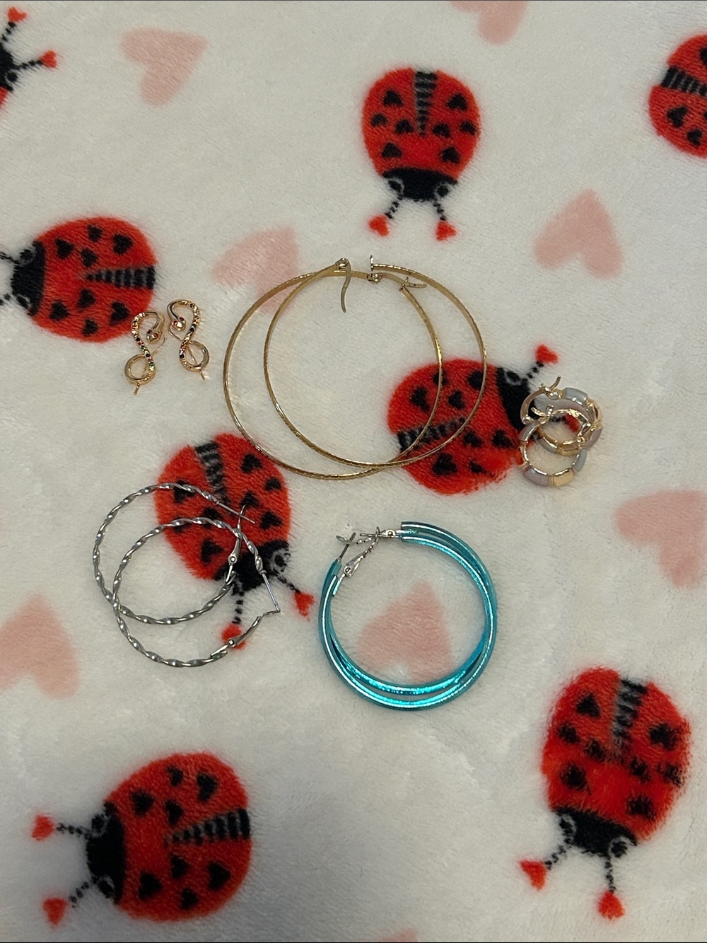 Hoop Earrings 5 pairs bundle, Large and Small - Blue, Gold, Silver